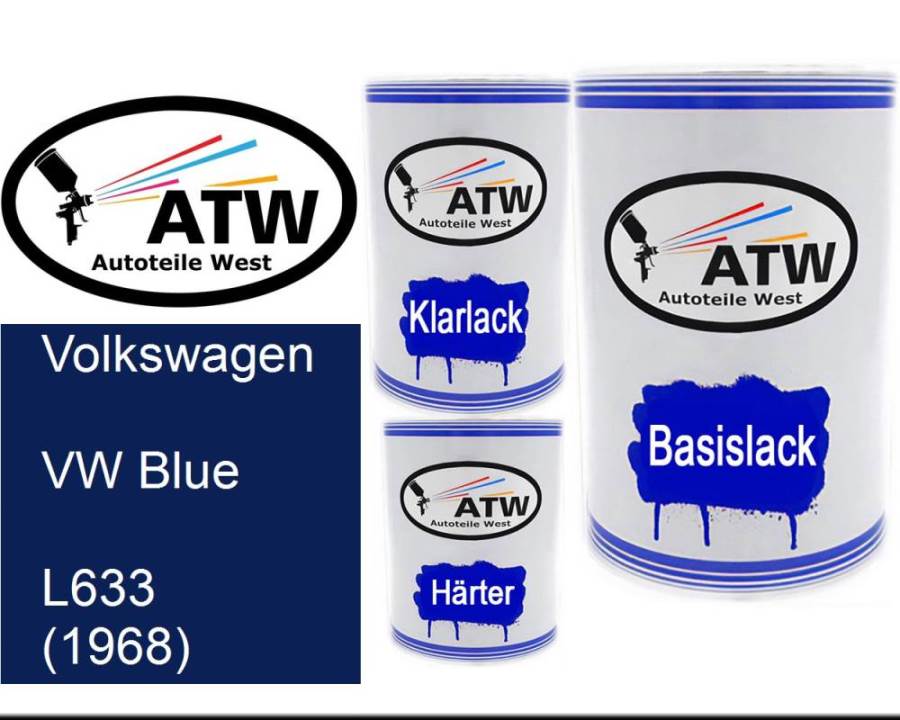 Volkswagen, VW Blue, L633 (1968): 500ml Lackdose + 500ml Klarlack + 250ml Härter - Set, von ATW Autoteile West.